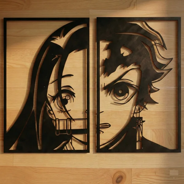 Demon Slayer Split-Face Wall Art - Tanjiro & Nezuko Decor
