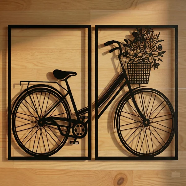 Vintage Bicycle & Floral Basket Minimalist Wall Decor Set