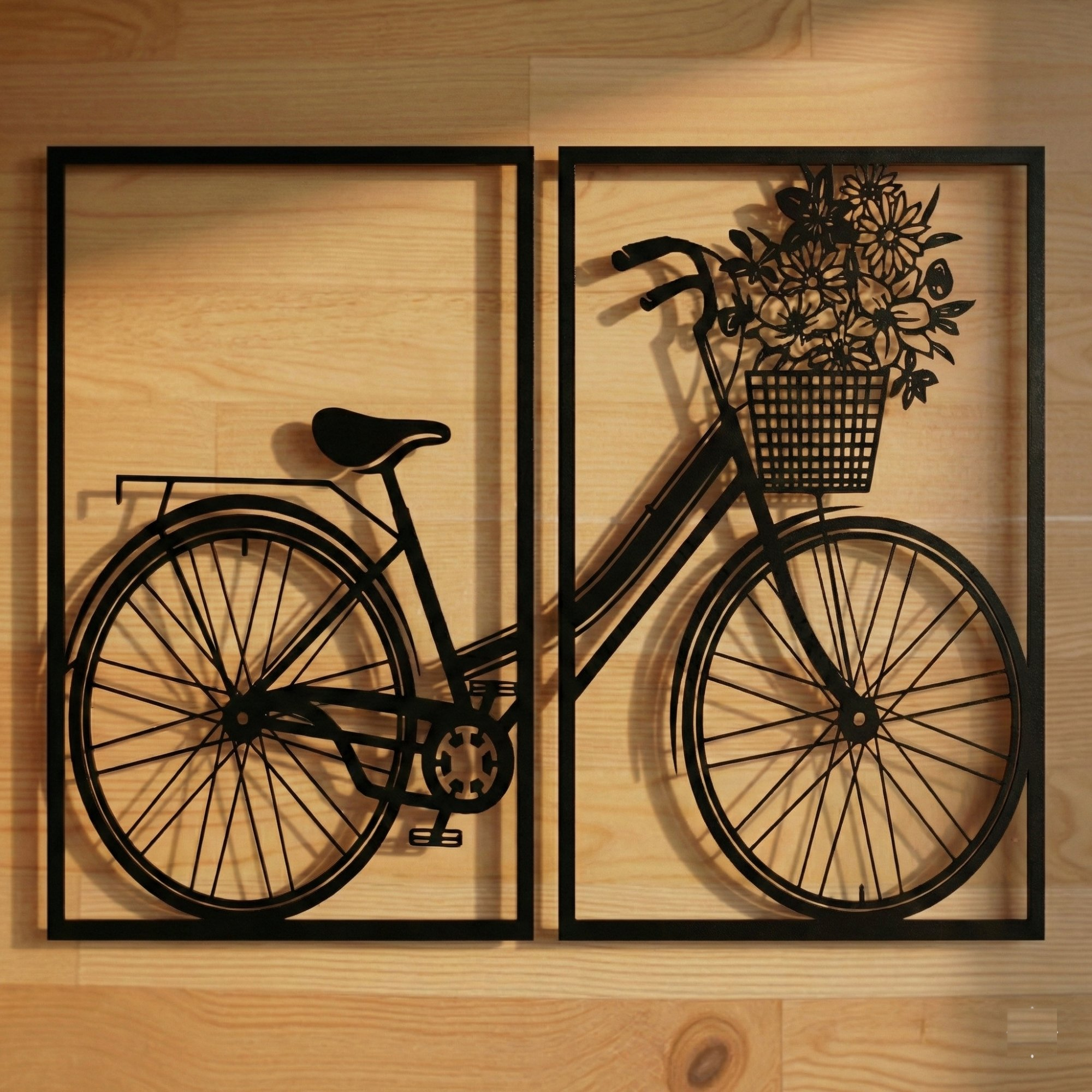 Vintage Bicycle & Floral Basket Minimalist Wall Decor Set
