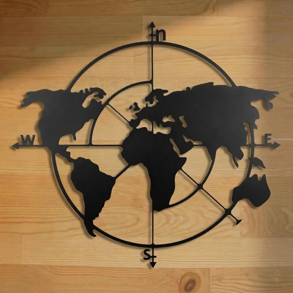 World Map Compass Silhouette